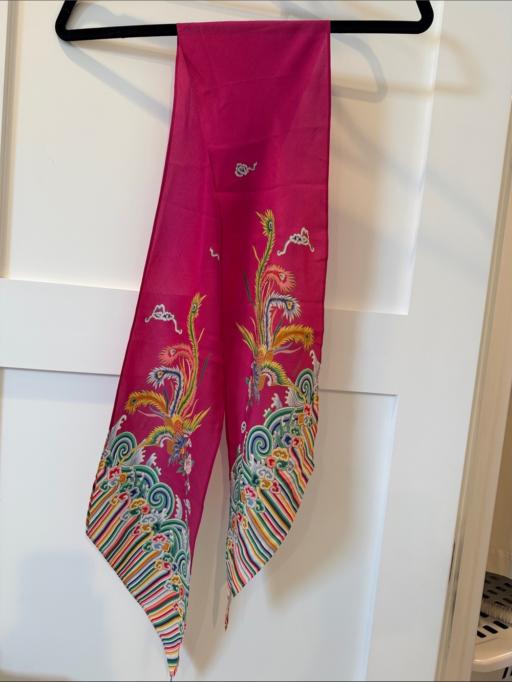 Echo Fuchsia Silk Scarf with Multicolor Embroidered Motif